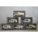 SIX BOXED 1:43 SCALE FIRE BRIGADE MODELS OF POLICE VEHICLES to include Kent Police Van, Metroploitan