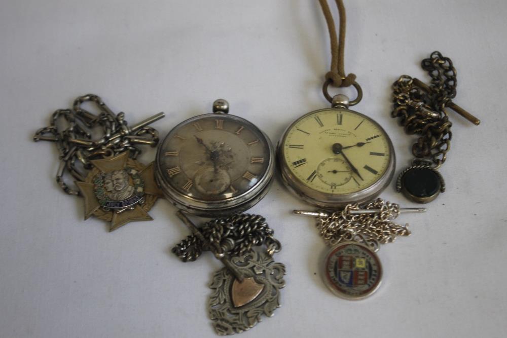 A SILVER OPEN FACE KEY WIND POCKET WATCH, SIGNED THOMAS POWELL BATES, LIVERPOOL, along with