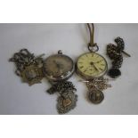 A SILVER OPEN FACE KEY WIND POCKET WATCH, SIGNED THOMAS POWELL BATES, LIVERPOOL, along with