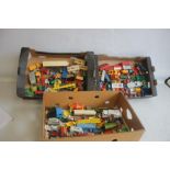 THREE TRAYS OF UNBOXED PLAYWORN TRUCKS, LORRIES, BUSES ETC.