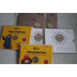 ROYAL MINT MODERN COINS, packs 2 x D-Day, 2 x Paddington Bear 50p and 2 x Prince George £5 coins (