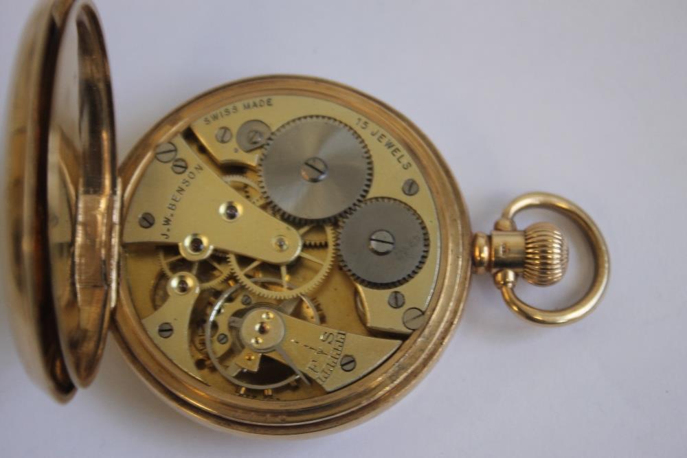 A 9ct GOLD GENTLEMAN'S OPEN FACED POCKET WATCH SIGNED TO THE DIAL OF MOVEMENT "J. W. BENSON" white - Image 4 of 4