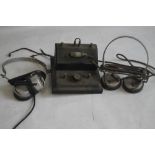 A VINTAGE "BROWNIE NO 2" CRYSTAL RADIO RECEIVER, with two sets of headphones.