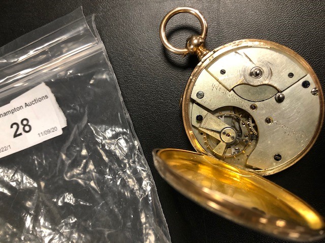 A GENTLEMAN'S FULL HUNTER POCKET WATCH (A/F), MARKED 14K, white lever dial signed "Patent Lever - Image 6 of 6