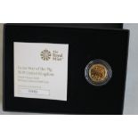 ROYAL MINT, 2019 GOLD 1/10 OZ LUNAR YEAR OF THE PIG COIN, in box of issue with COA.