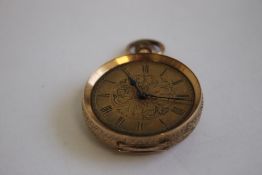 A LATE 19TH CENTURY CONTINENTAL LADIES' FOB WATCH, (marked 14ct)