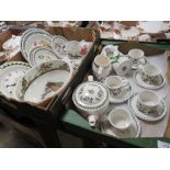 TWO TRAYS OF PORTMEIRION THE BOTANIC GARDEN CERAMICS TO INCLUDE A LARGE BOWL, TEAWARE ETC.