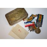 WWI TRIO MEDALS & TIN ETC TO - CPL C.H.PALE R.A.M.C