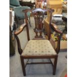 A CHIPPENDALE STYLE CARVED CHAIR TOGETHER WITH A BEDROOM CHAIR (2)