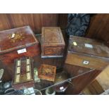 A COLLECTION OF VINTAGE JEWELLERY BOXES ETC. TO INCLUDE AN INLAID EXAMPLE (5)