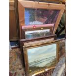 A COLLECTION OF PICTURES AND PRINTS TO INCLUDE TWO OIL ON CANVASES DEPICTING CRASHING WAVES SIGNED