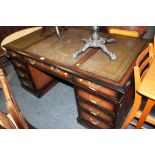 A REPRODUCTION MAHOGANY PEDESTAL LEATHER TOP DESK W -157 CM