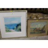 A MODERN FRAMED AND GLAZED PRINT TITLED 'COASTAL REVERIE II' BY WENDY MCBRIDE TOGETHER WITH A