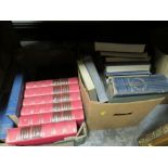 TWO BOXES OF VINTAGE BOOKS TO INCLUDE A SET OF SIX WINSTON CHURCHILL THE SECOND WORLD WAR BOOKS, MRS