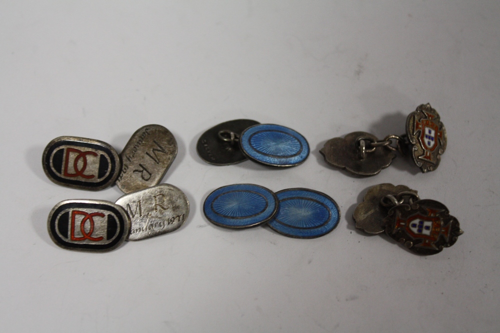 THREE PAIRS OF VINTAGE SILVER & ENAMEL CUFFLINKS