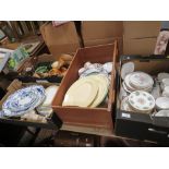 FOUR BOXES OF ASSORTED CHINA AND CERAMICS ETC. TO INCLUDE WEDGWOOD MISTRAL, ROYAL STAFFORD CHINA