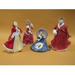 FOUR ROYAL DOULTON FIGURES COMPRISING OF PENSIVE MOMENTS HN 2704, CHRISTMAS MORN HN1992, THE