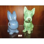 A LARGE DENBY STYLE BUNNY FIGURE, TOGETHER WITH A SYLVAC DOG FIGURE (2)