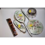 A COLLECTION OF ENAMELLED DRESSING TABLE ITEMS A/F