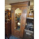 AN OAK MIRROR FRONT WARDROBE W 90 CM