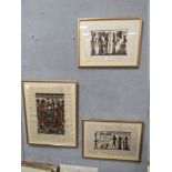 THREE FRAMED AND GLAZED EGYPTIAN PAINTINGS