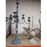 A LARGE CAST METAL FOUR BRANCH CANDELABRA, TOGETHER WITH A PAIR OF OTHER CANDELABRA (2)