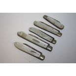 FIVE SILVER MOTHER OF PEARL FRUIT KNIVES