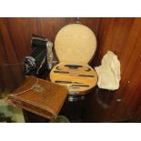ENSIGN RANGER SPECIAL VINTAGE CAMERA WITH CASE TOGETHER WITH A CASED PART MANICURE SET
