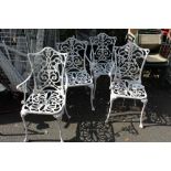 FOUR WHITE METAL GARDEN CHAIRS (1 A/F )