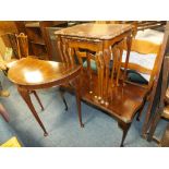 A REPRODUCTION MAHOGANY COFFEE TABLE, NEST OF TABLES AND A HALF MOON TABLE (3)