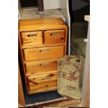 A PINE DRAWER UNIT AND A DECO HANGING MIRROR (2)