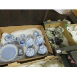 TWO BOXES OF ASSORTED WEDGWOOD JASPERWARE TO INCLUDE A BLACK BASALT PIN DISH ETC.