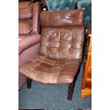 A VINTAGE - FARSTRUP DANISH BROWN LEATHER CLUB STYLE CHAIR