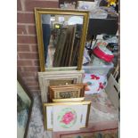 A COLLECTION OF PICTURES AND MIRRORS TO INCLUDE WATERCOLOURS, STILL LIFE PAINTINGS ETC.