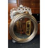 A LARGE MODERN SILVER CIRCULAR MIRROR DIA. 112 CM