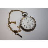 A 935 SILVER POCKET WATCH BY HENRY E PECK OF LONDON WITH KEY A/F