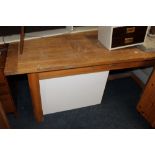 A MODERN HEAVY OAK REFECTORY TYPE TABLE H-74 CM L-181 CM A/F