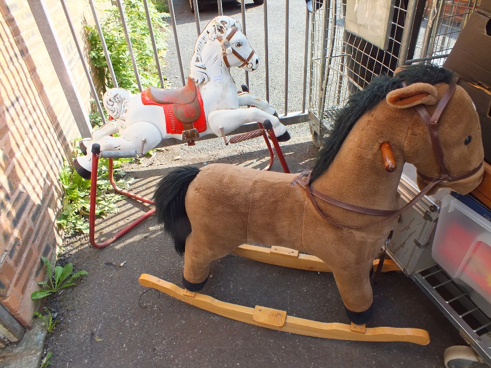 A VINTAGE SPRING HORSE TOGETHER WITH A ROCKING HORSE (2)