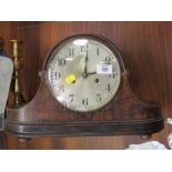 A VINTAGE OAK NAPOLEON HAT MANTEL CLOCK