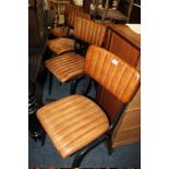 A SET OF 8 MODERN TAN LEATHER DINING CHAIRS