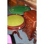 A PAINTED CARVED OCCASIONAL TABLE, A MODERN CIRCULAR TABLE AND A REPRODUCTION CHEST (3)