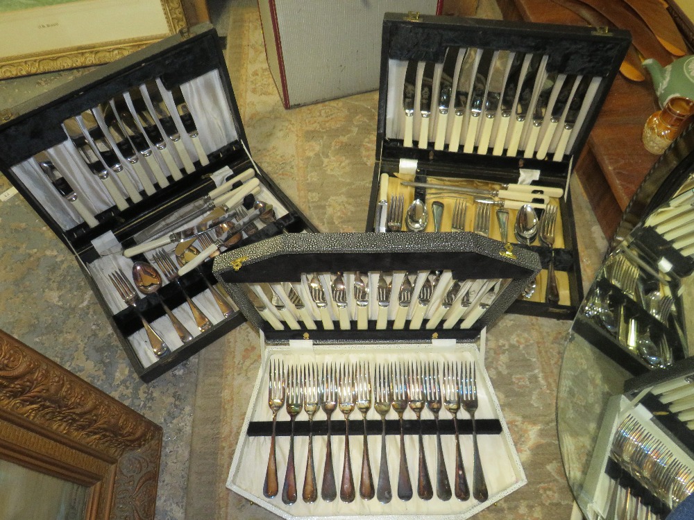 THREE CASED FLATWARE SETS