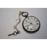 AN ANTIQUE SILVER CASED RUSSELLS OF LIVERPOOL FUSSE POCKET WATCH