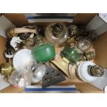 A TRAY OF OIL LAMP BURNERS ETC.