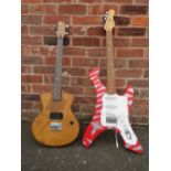 TWO HAND MADE ELECTRIC GUITARS FOR COMPLETION. Encore with axe type body and a mahogany boarded