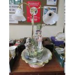 AN UNUSUAL ITALIAN CERAMIC FIGURATIVE INDOOR WATER FEATURE/LAMP WITH GLASS SHADES