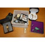 TWO BOXES OF VINTAGE JEWELLERY TO INCLUDE SILVER DRESS RINGS, ETC.