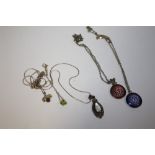 A COLLECTION OF PENDANTS AND CHAINS TO INCLUDE MILLEFIORI STYLE EXAMPLE