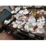 TWO TRAYS AND A SUITCASE OF ASSORTED CERAMICS AND CHINA TO INCLUDE AYNSLEY, ROYAL WINTON ETC.