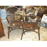 A PAIR OF REPRODUCTION HOOP BACK WINDSOR STYLE ARMCHAIRS